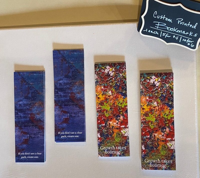 Bookmarks printed with Happy Marmot art