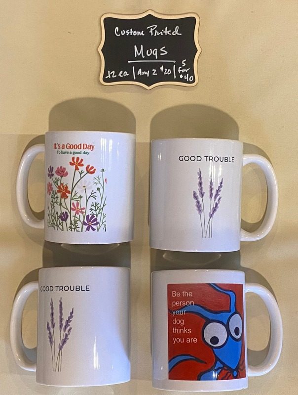 Mugs printed with Happy Marmot art