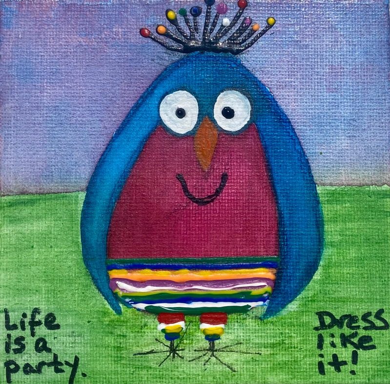 Watercolor bird in a striped sweater: Life is a party, dress like it