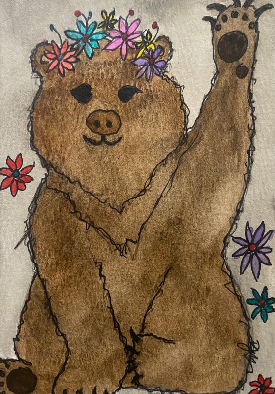 Bear with a flower crown: May you have sun in your face and flowers in your fur.